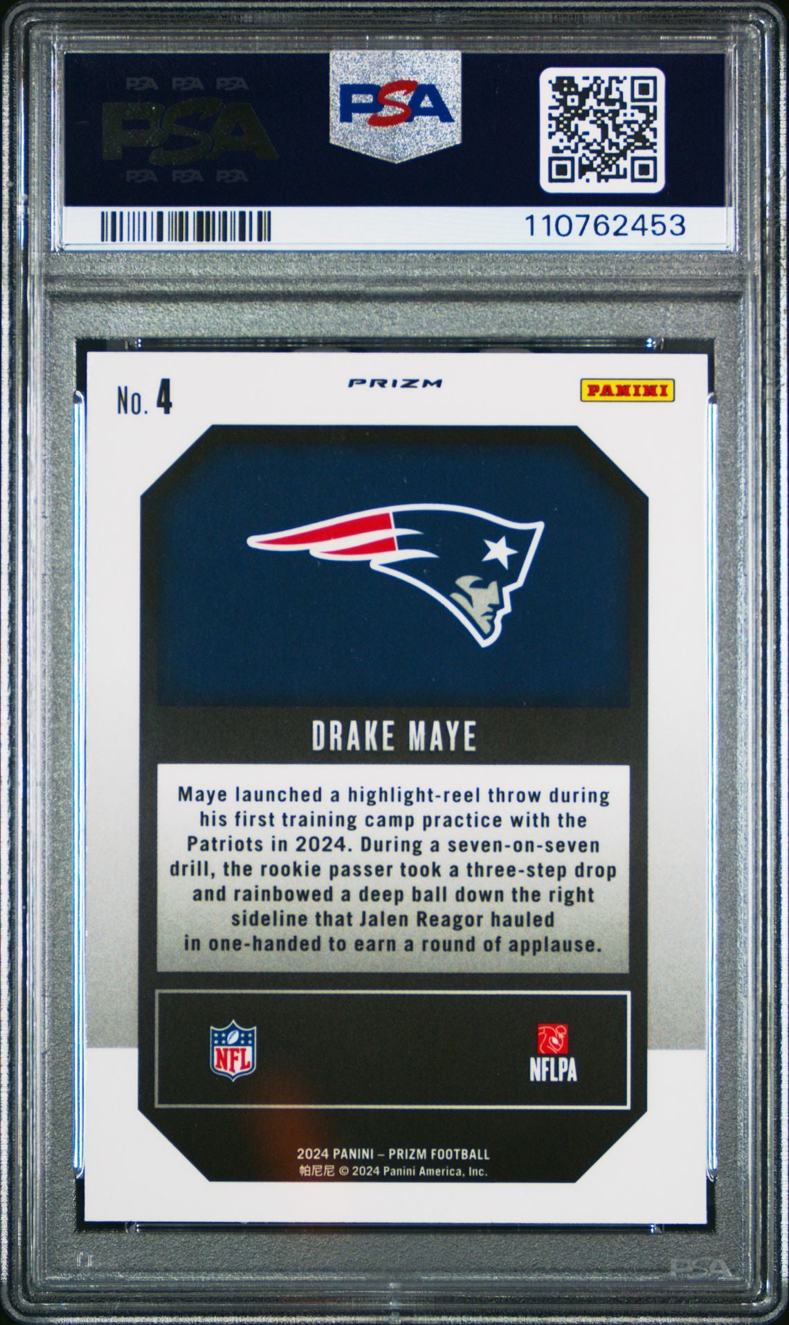Drake Maye Rookie PSA 10 2024 Panini Prizm Emergent Green Ice #4 back