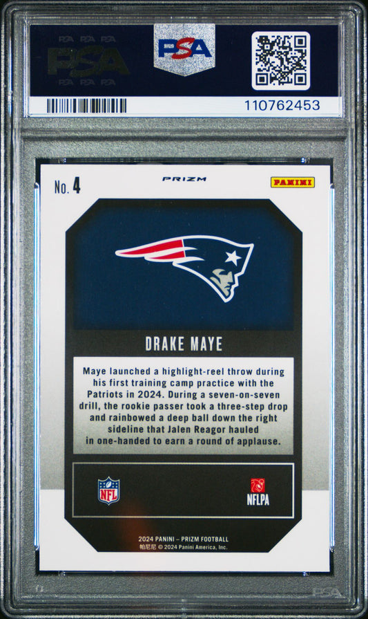 Drake Maye Rookie PSA 10 2024 Panini Prizm Emergent Green Ice #4 back