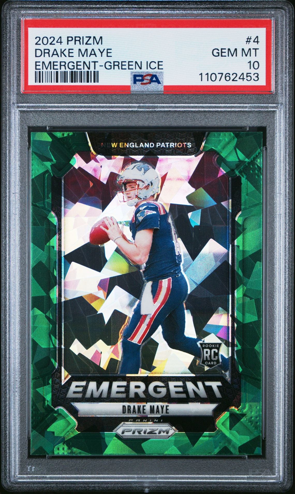 Drake Maye Rookie PSA 10 2024 Panini Prizm Emergent Green Ice #4 front