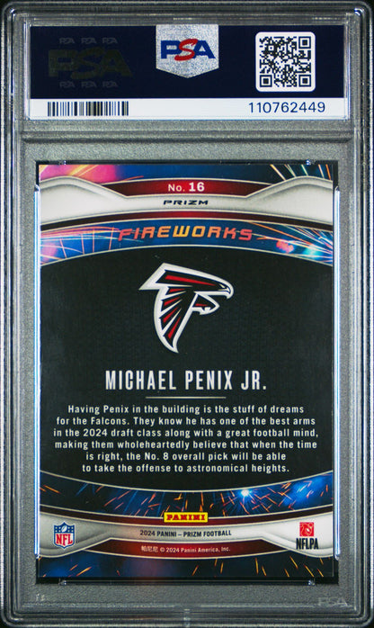 Michael Penix Jr. Rookie PSA 9 2024 Panini Prizm Fireworks Green Ice #16 back