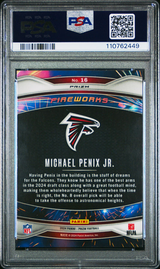 Michael Penix Jr. Rookie PSA 9 2024 Panini Prizm Fireworks Green Ice #16 back