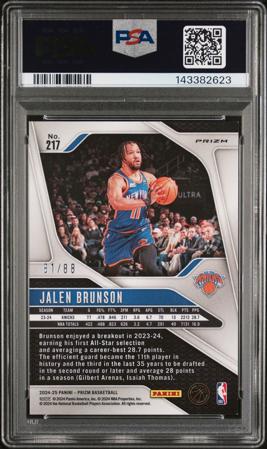 Jalen Brunson PSA 9 2024 Panini Prizm Multi Wave #217 back