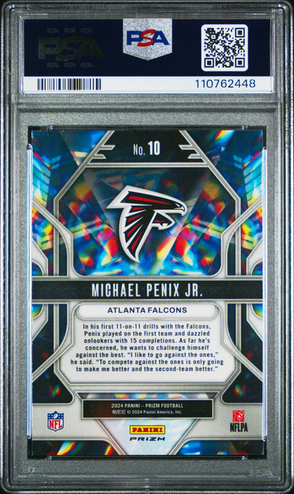 Michael Penix Jr. Rookie PSA 9 2024 Panini Prizm Prizmatic Green Ice #10 back