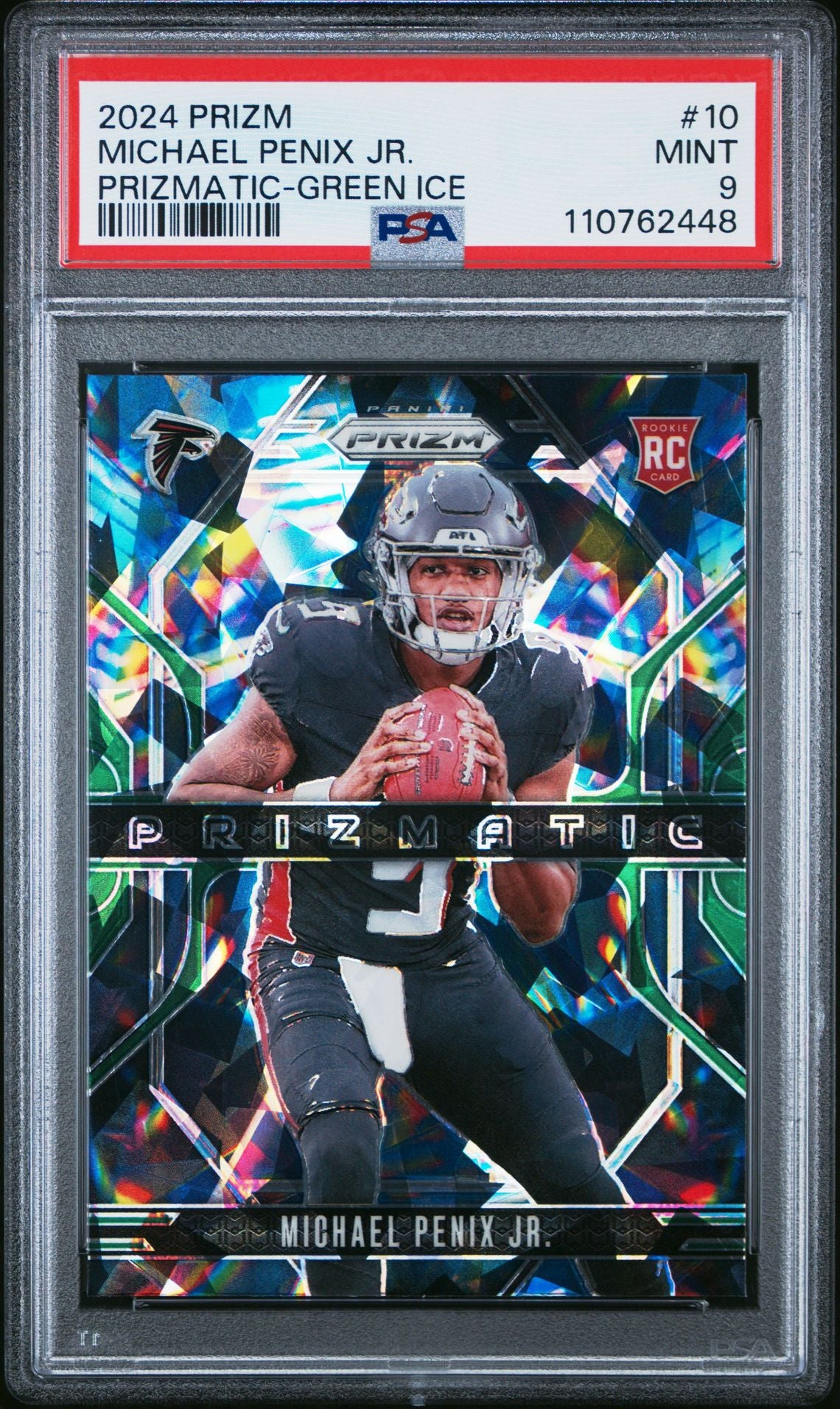 Michael Penix Jr. Rookie PSA 9 2024 Panini Prizm Prizmatic Green Ice #10 front