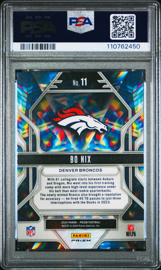 Bo Nix Rookie PSA 8 2024 Panini Prizm Prizmatic Green Ice #11 back