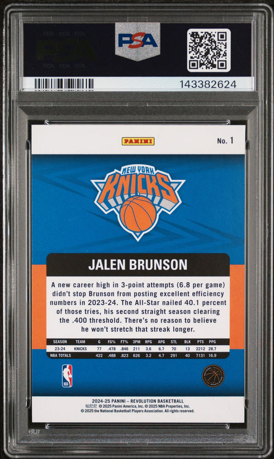 Jalen Brunson PSA 8 2024 Panini Revolution #1 back