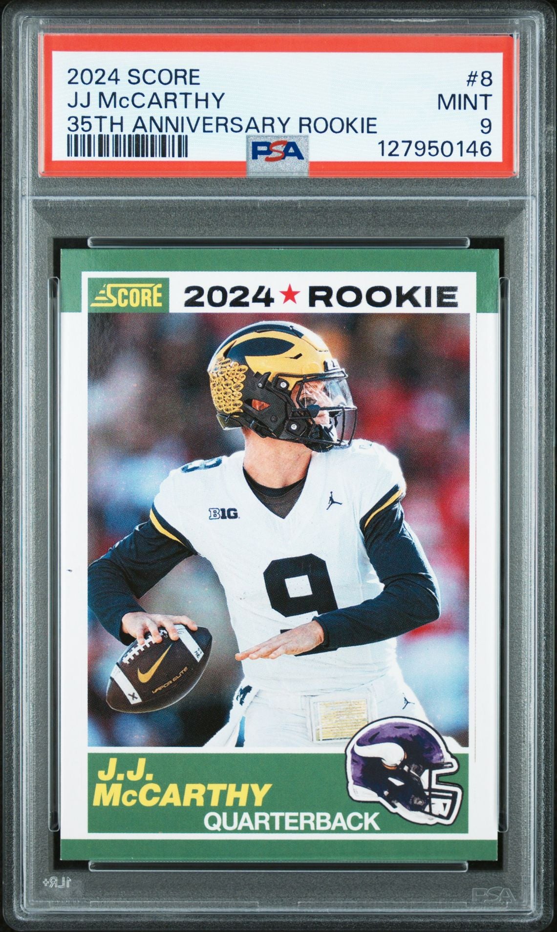 J.J. McCarthy Rookie PSA 9 2024 Panini Score 35th Anniversary #8 front