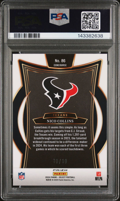 Nico Collins PSA 9 2024 Panini Select Gold Prizm #86 back