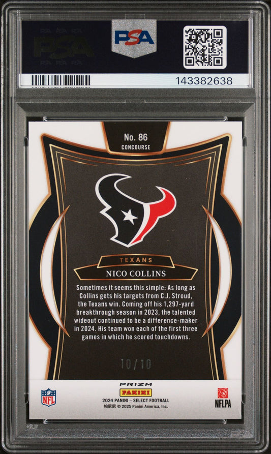 Nico Collins PSA 9 2024 Panini Select Gold Prizm #86 back