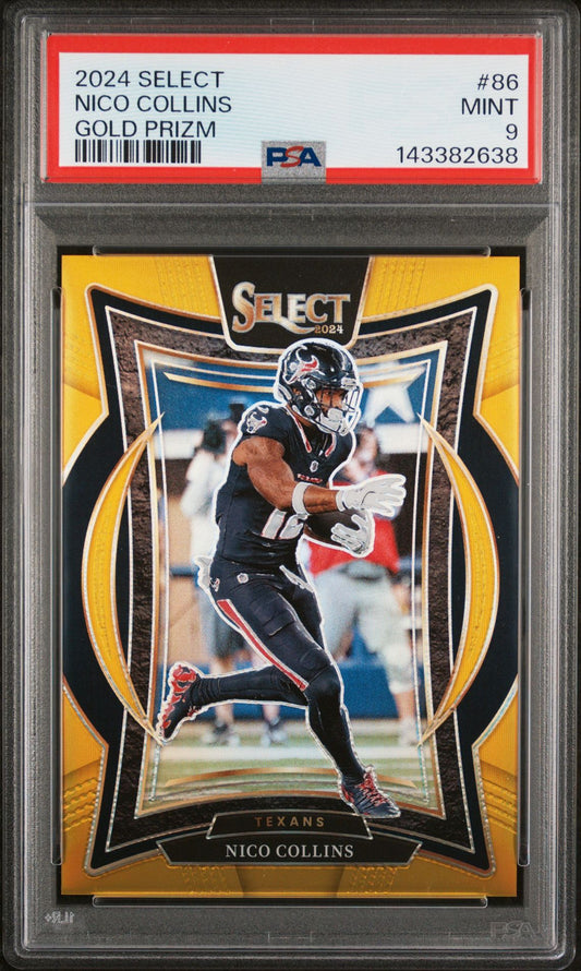 Nico Collins PSA 9 2024 Panini Select Gold Prizm #86 front