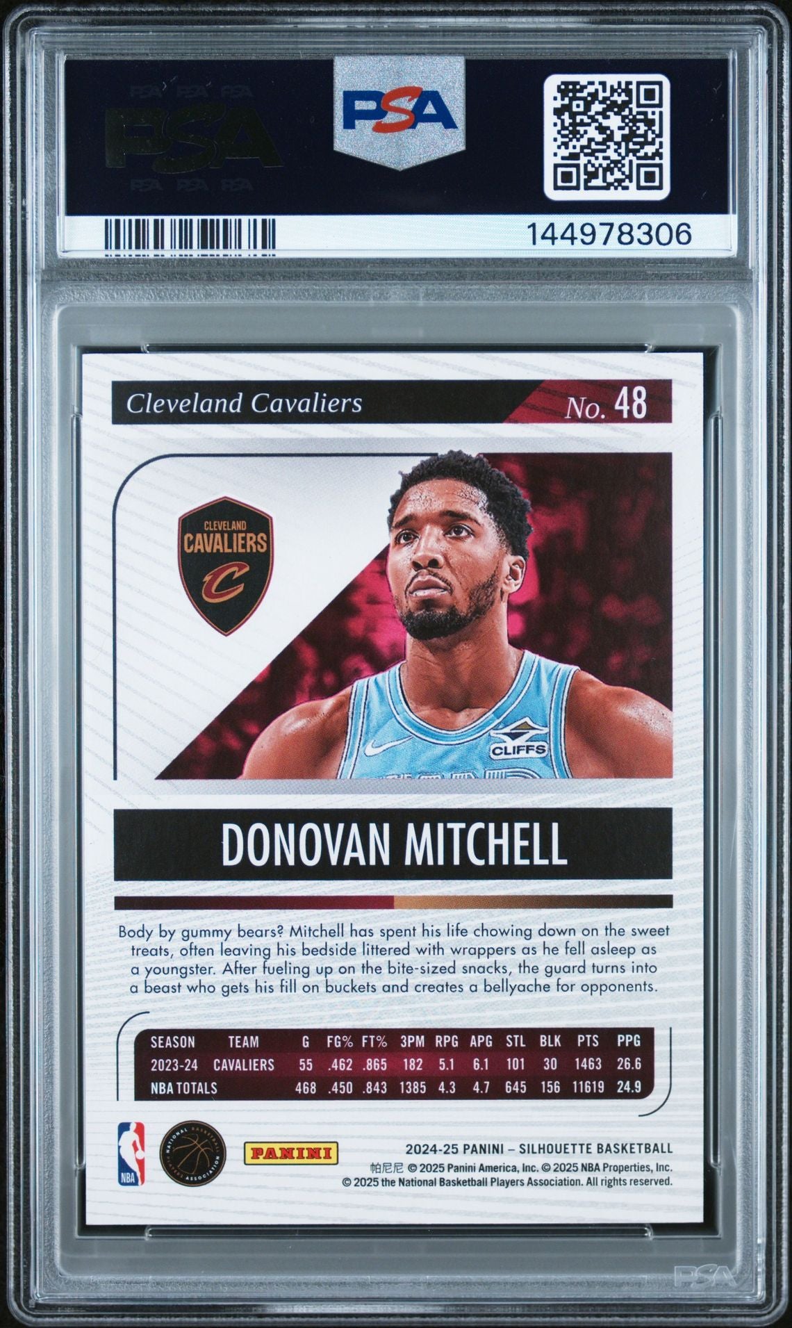 Donovan Mitchell PSA 8 2024 Panini Silhouettes Red #48 back