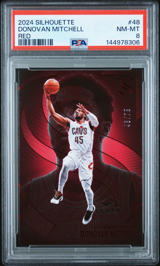 Donovan Mitchell PSA 8 2024 Panini Silhouettes Red #48 front