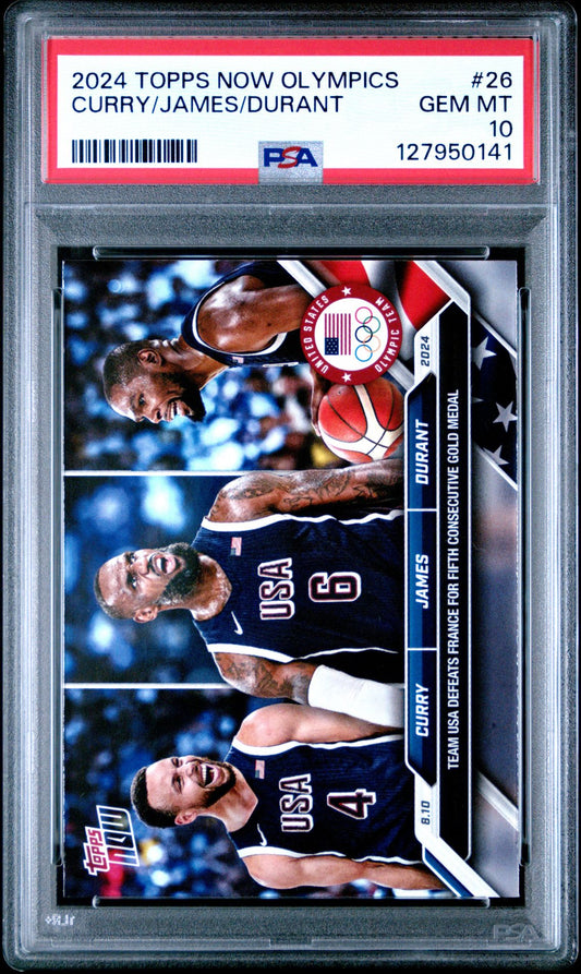 Curry James Durant PSA 10 2024 Topps Now Olympics #26 - front of slab