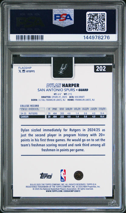 Dylan Harper Rookie PSA 10 2025 Topps #202 back