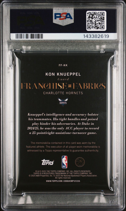 Kon Knueppel Rookie Relic PSA 9 2025 Topps Franchise Fabrics #FF-KK back