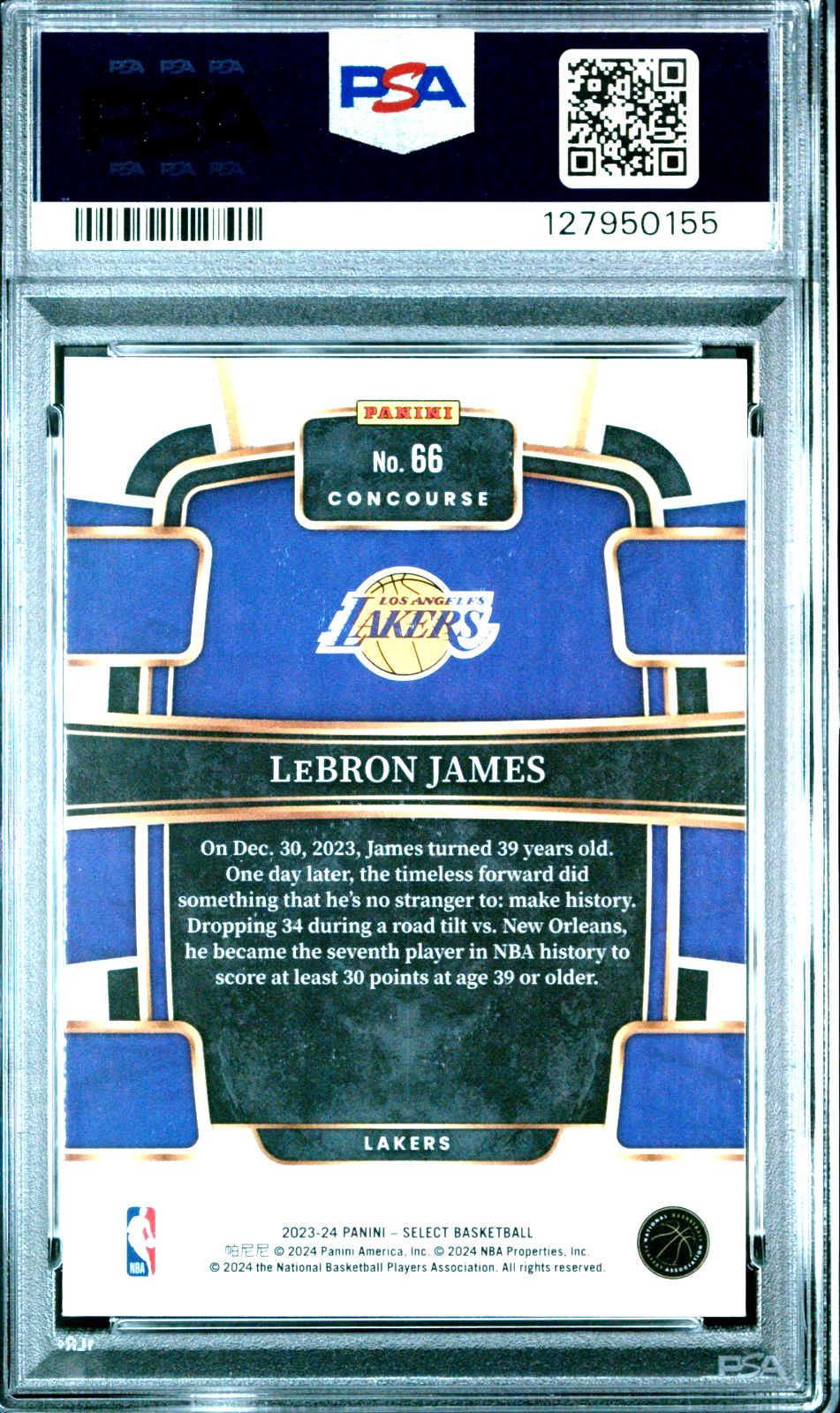 LEBRON JAMES PSA 10 2023 PANINI SELECT BLUE PRIZM #66