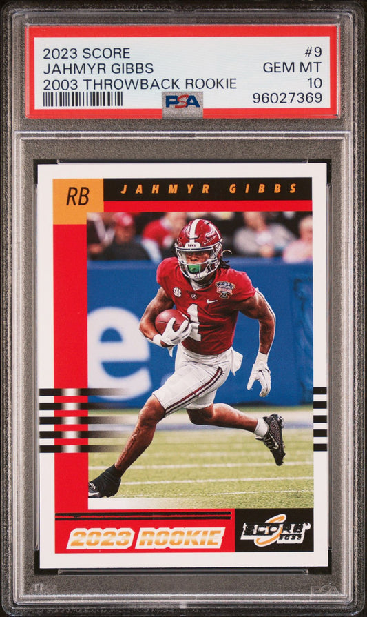 2023 Score - 2003 Throwback Rookie #9 Jahmyr Gibbs PSA 10 Rookie Card