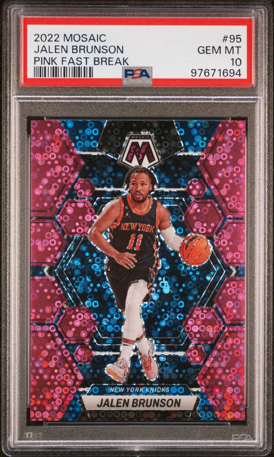 2022-23 Panini Mosaic - Pink Fast Break #95 Jalen Brunson /20 PSA 10