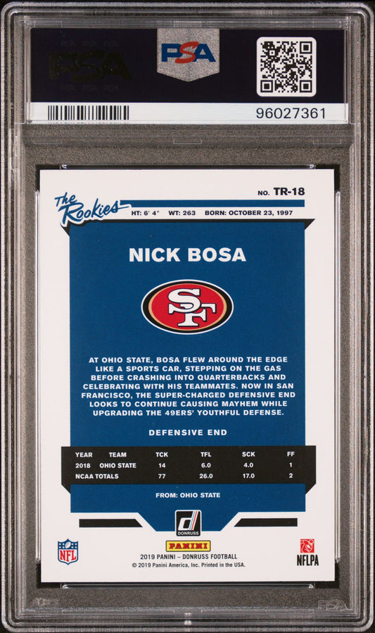 2019 Panini Donruss - The Rookies #TR18 Nick Bosa PSA 10 Rookie Card