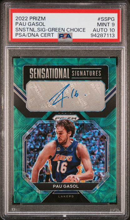 2022 Prizm - Sensational Signatures Green Choice #SSPG Pau Gasol PSA 8/Auto 10