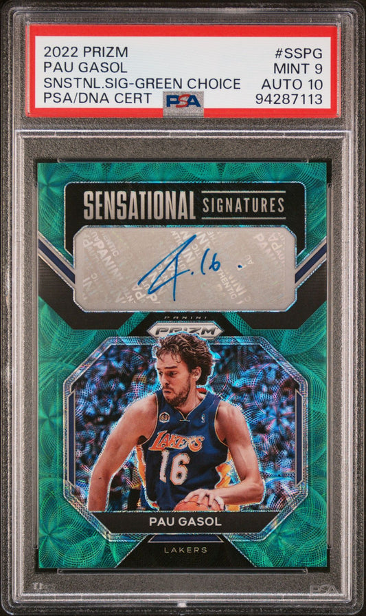 2022 Prizm - Sensational Signatures Green Choice #SSPG Pau Gasol PSA 8/Auto 10