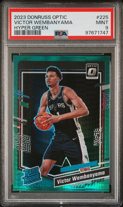 2023 Panini Donruss Optic Rated Rookie-Hyper Green #225 Victor Wembanyama PSA 9