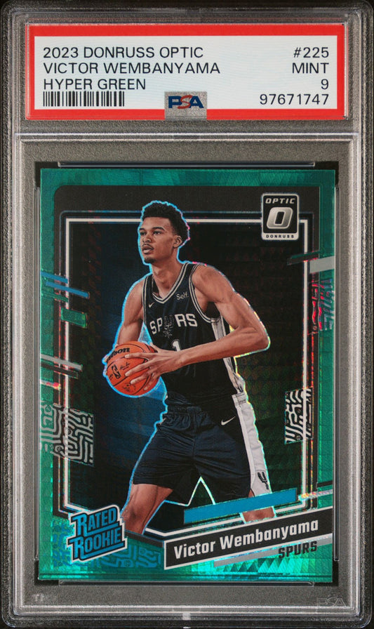 2023 Panini Donruss Optic Rated Rookie-Hyper Green #225 Victor Wembanyama PSA 9
