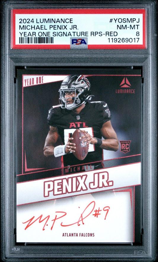 2024 Panini Luminance Year One Signature RPS-Red Michael Penix Jr. #YOSMPJ PSA 8