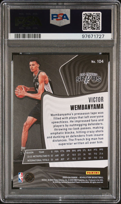 Victor Wembanyama Rookie PSA 9 2023-24 Panini Revolution #104 back