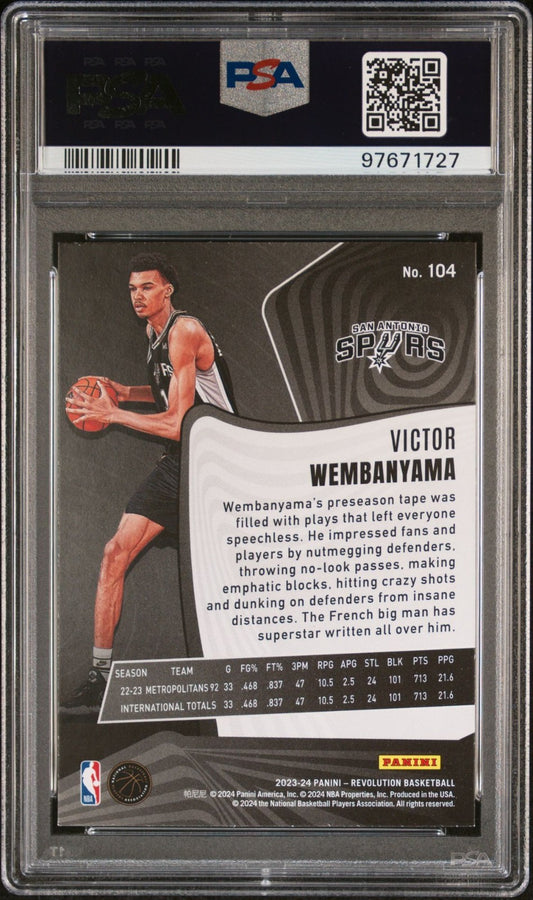 Victor Wembanyama Rookie PSA 9 2023-24 Panini Revolution #104 back