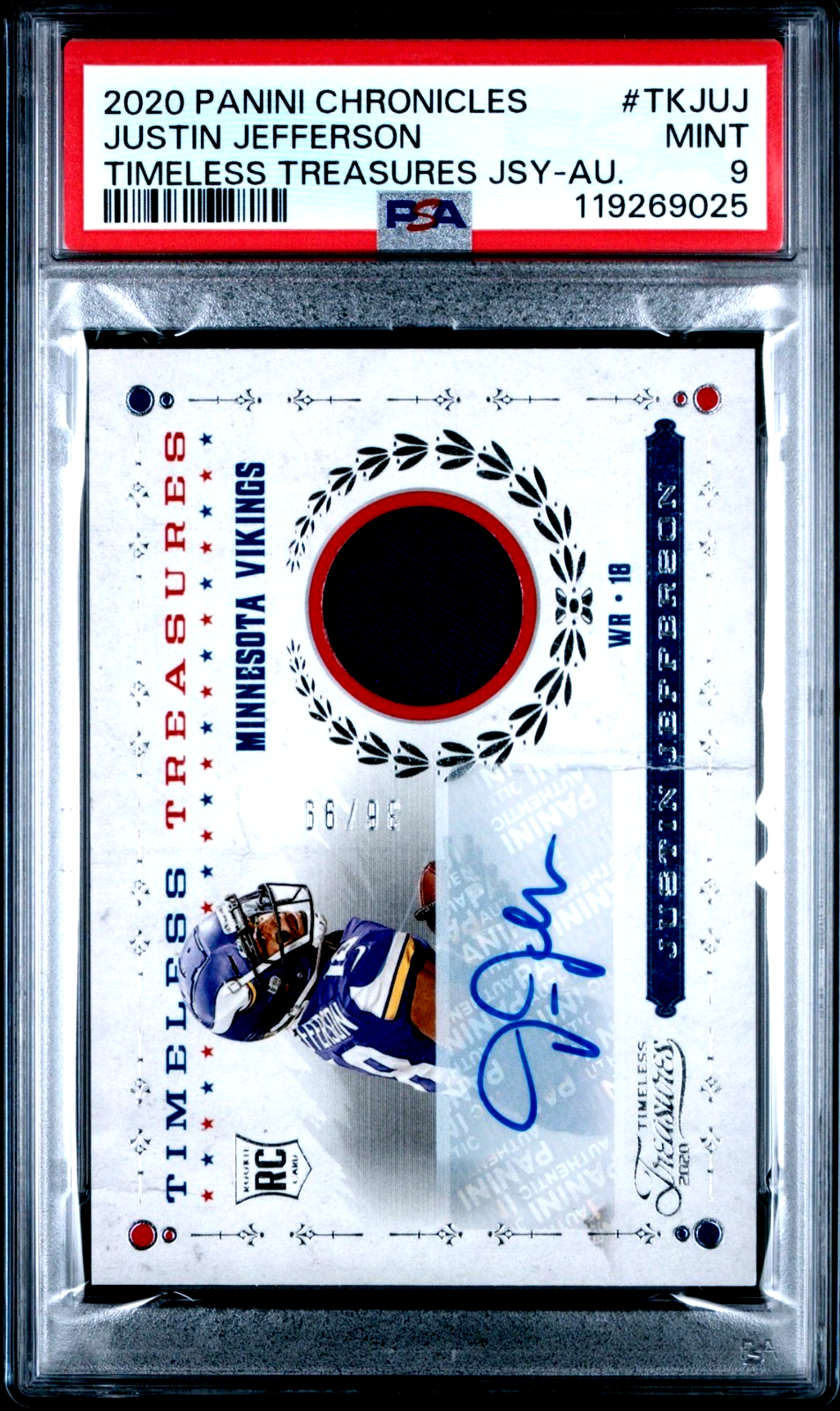 JUSTIN JEFFERSON Rookie Auto 2020 PANINI TIMELESS TREASURES RPA #’d 66/99 PSA 9