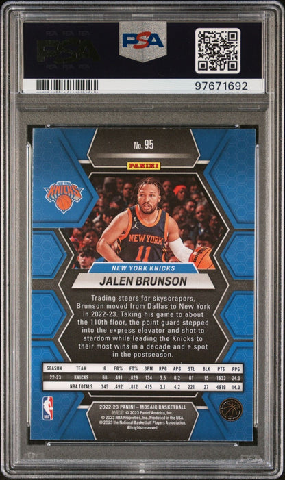 Jalen Brunson PSA 9 2022-23 Panini Mosaic #95 back