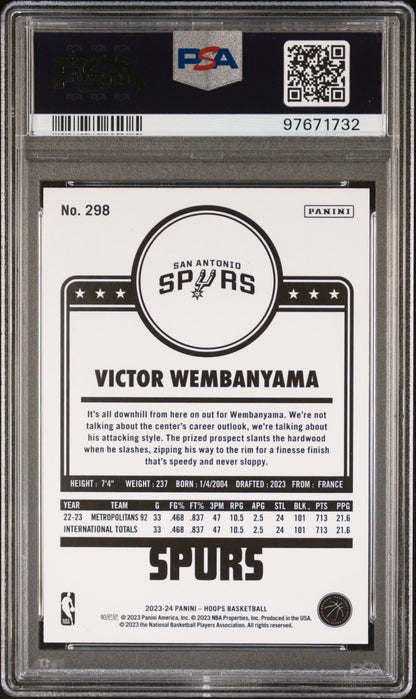 Victor Wembanyama Rookie PSA 9 2023-24 Panini NBA Hoops #298 back