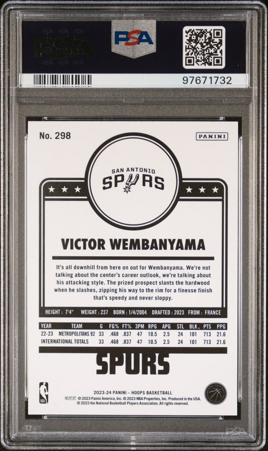Victor Wembanyama Rookie PSA 9 2023-24 Panini NBA Hoops #298 back