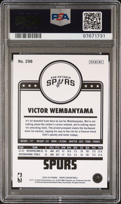 Victor Wembanyama Rookie PSA 9 2023-24 Panini NBA Hoops Winter #298 back