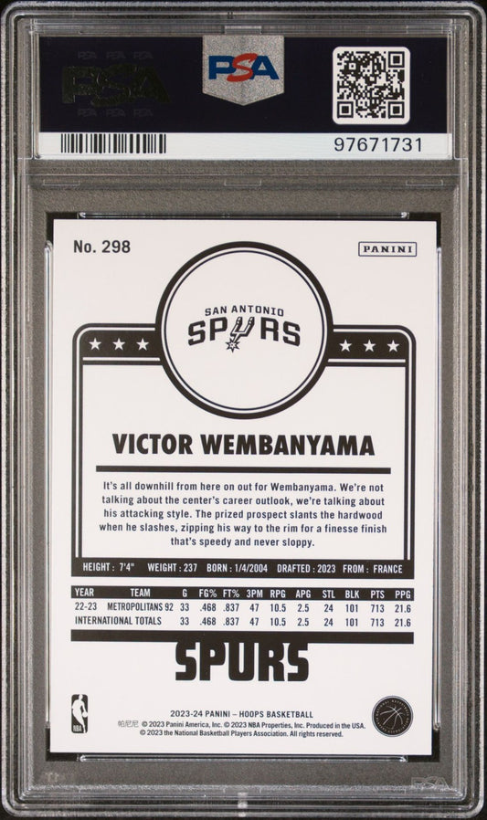 Victor Wembanyama Rookie PSA 9 2023-24 Panini NBA Hoops Winter #298 back