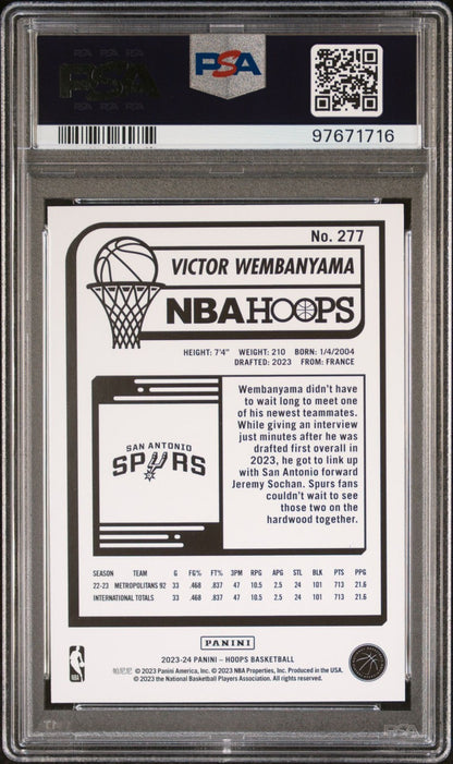 Victor Wembanyama Rookie PSA 9 2023-24 Panini NBA Hoops Winter #277 back