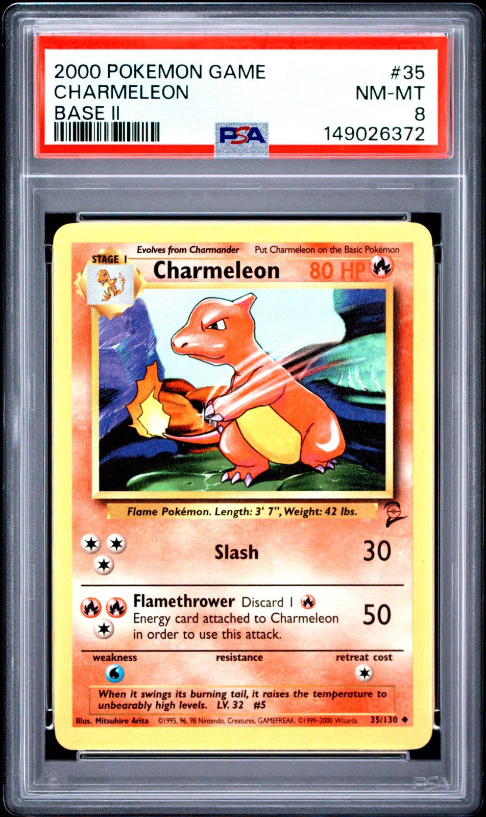 Charmeleon PSA 8 2000 Pokemon Base Set 2 #035/130 front