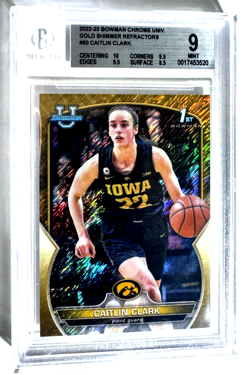 Caitlin Clark Iowa Hawks Gold Shimmer Rookie Bowman U #4/50 Graded