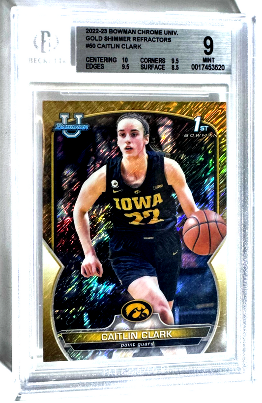 Caitlin Clark Iowa Hawks Gold Shimmer Rookie Bowman U #4/50 Graded