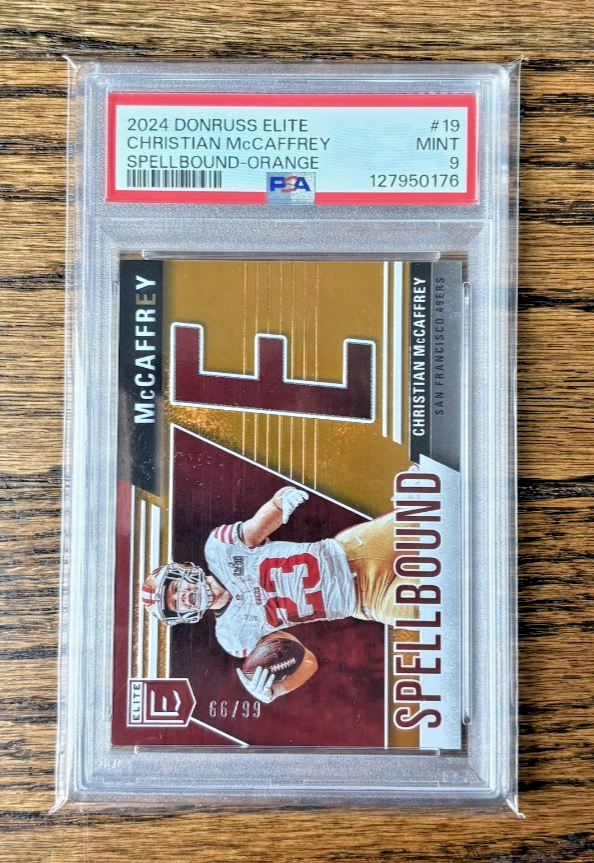 2024 Donruss Elite Christian McCaffrey Spellbound-Orange 66/99 PSA 9