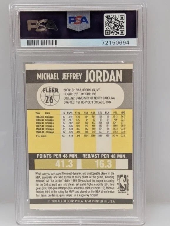 Michael Jordan 1990-91 Fleer #26 PSA 9 back of slab showing cert 72150694
