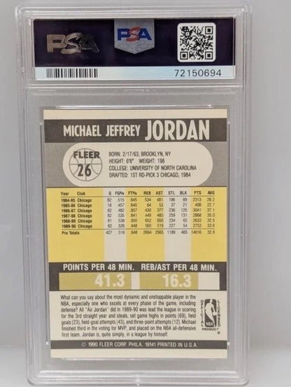 Michael Jordan 1990-91 Fleer #26 PSA 9 back of slab showing cert 72150694