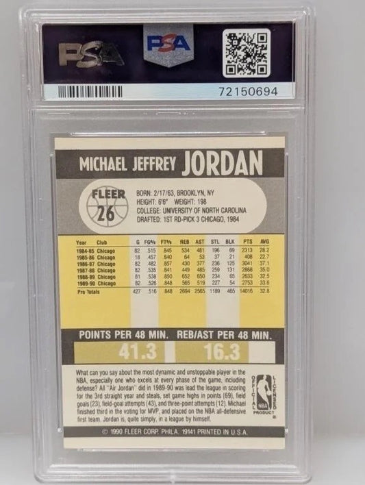 Michael Jordan 1990-91 Fleer #26 PSA 9 back of slab showing cert 72150694