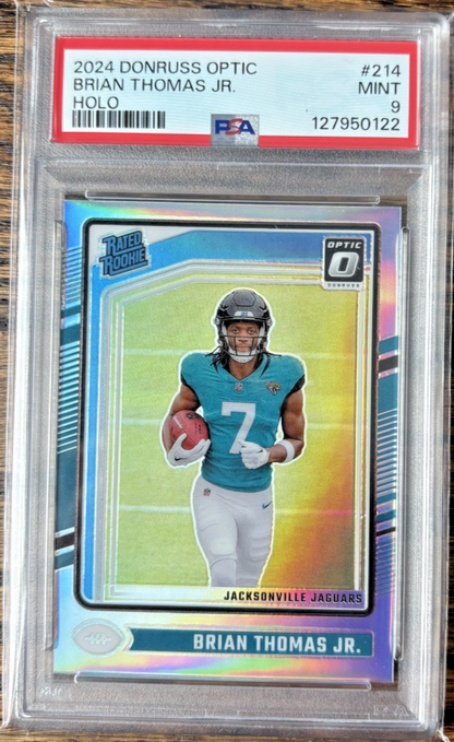 Brian Thomas Jr. Rookie PSA 9 2024 Donruss Optic Rated Rookie Holo #214 front