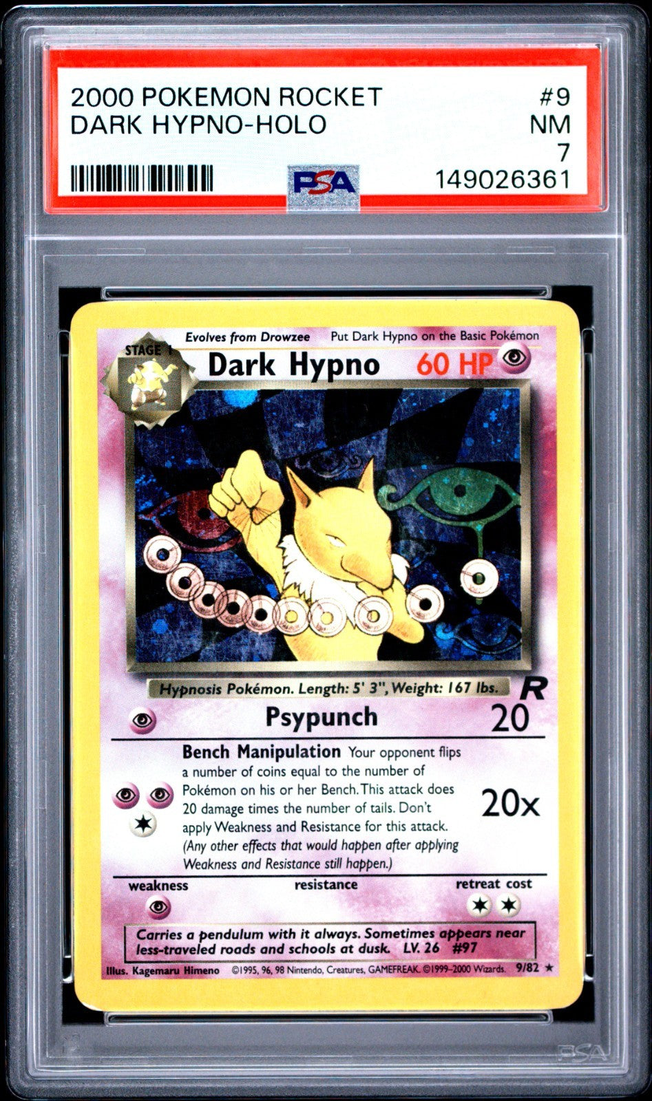 Dark Hypno PSA 7 2000 Pokemon Team Rocket Holo #9 front