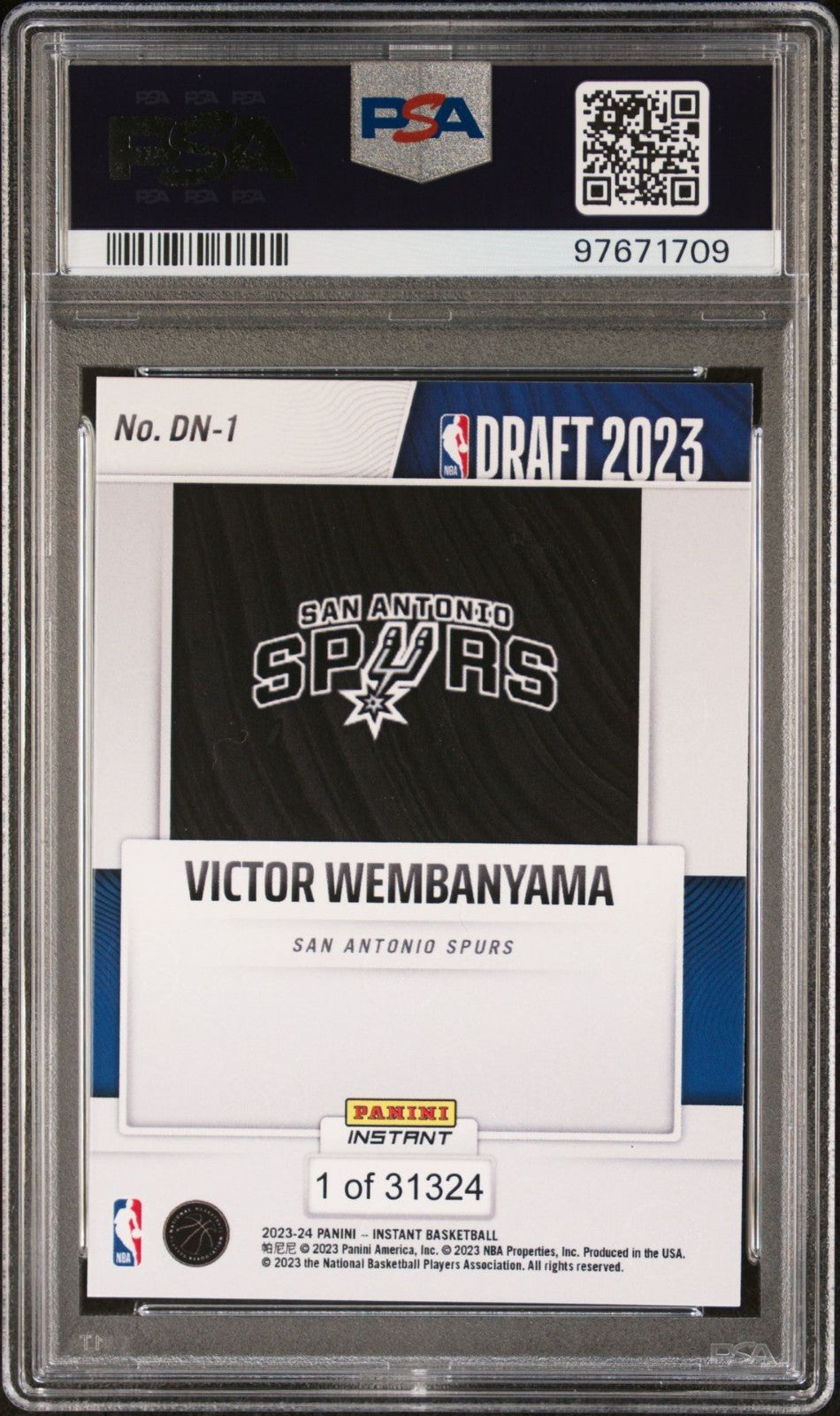 Victor Wembanyama Rookie PSA 8 2023-24 Panini Instant #DN-1 back