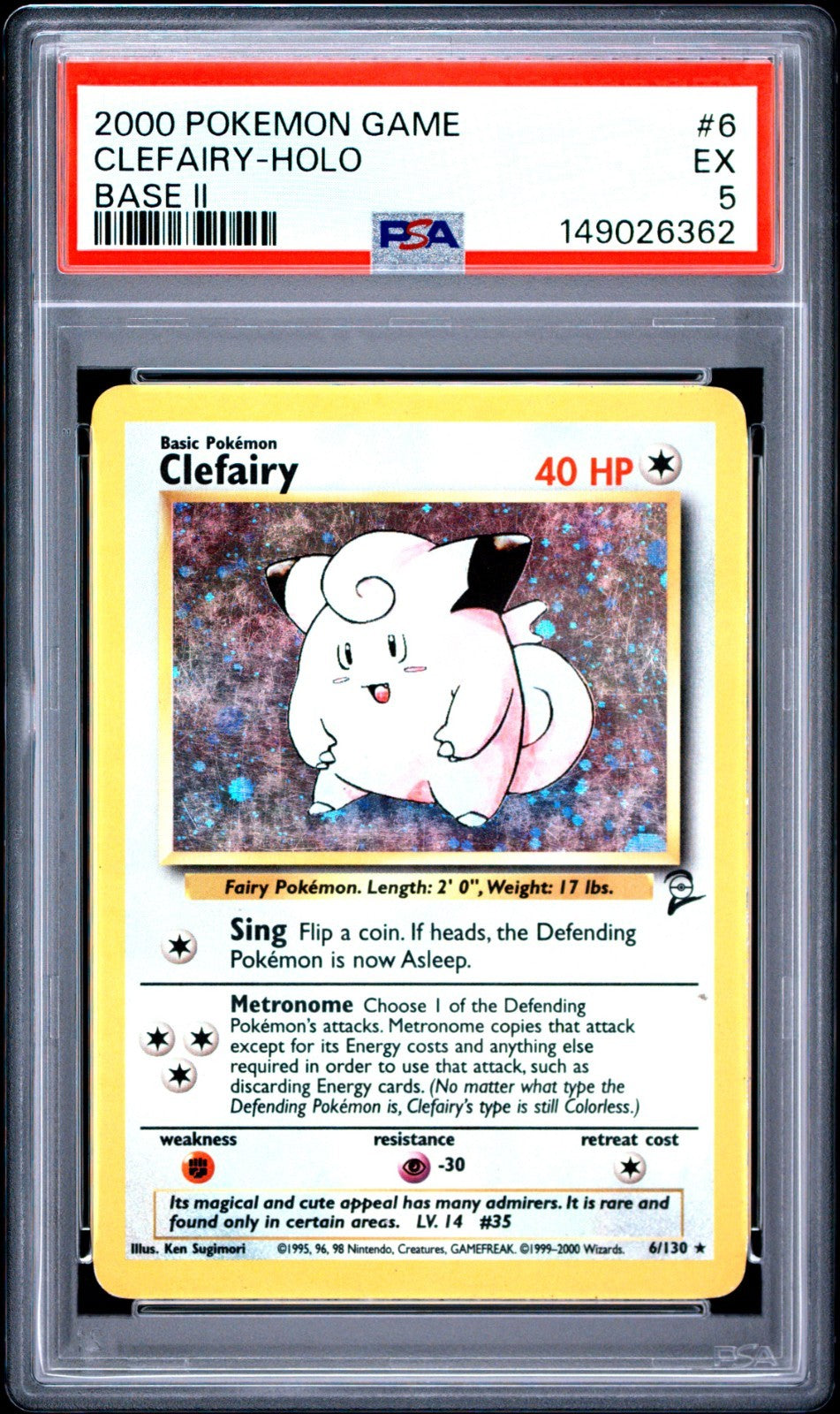 Clefairy PSA 5 2000 Pokemon Base Set 2 Holo #006/130 front