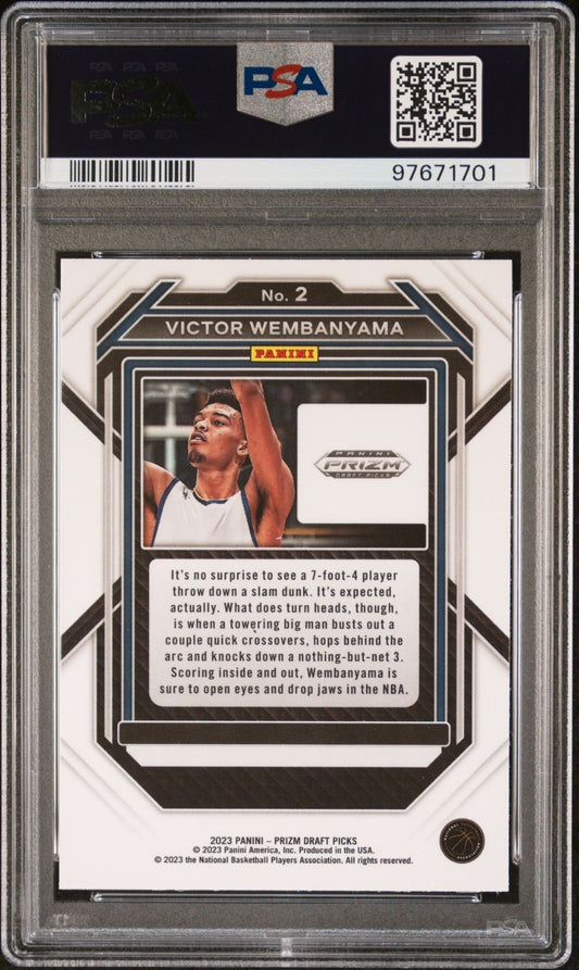 Victor Wembanyama 2023 Panini Prizm Draft Picks #2 PSA 9 back of slab showing cert 97671701