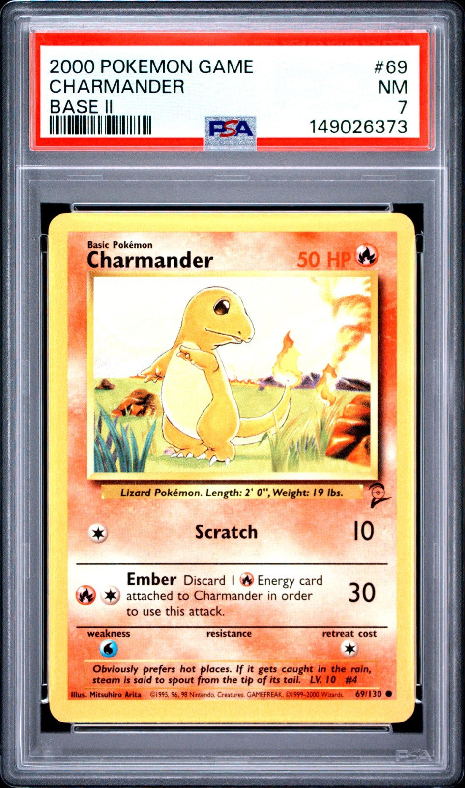 Charmander PSA 7 2000 Pokemon Base Set 2 #069/130 front
